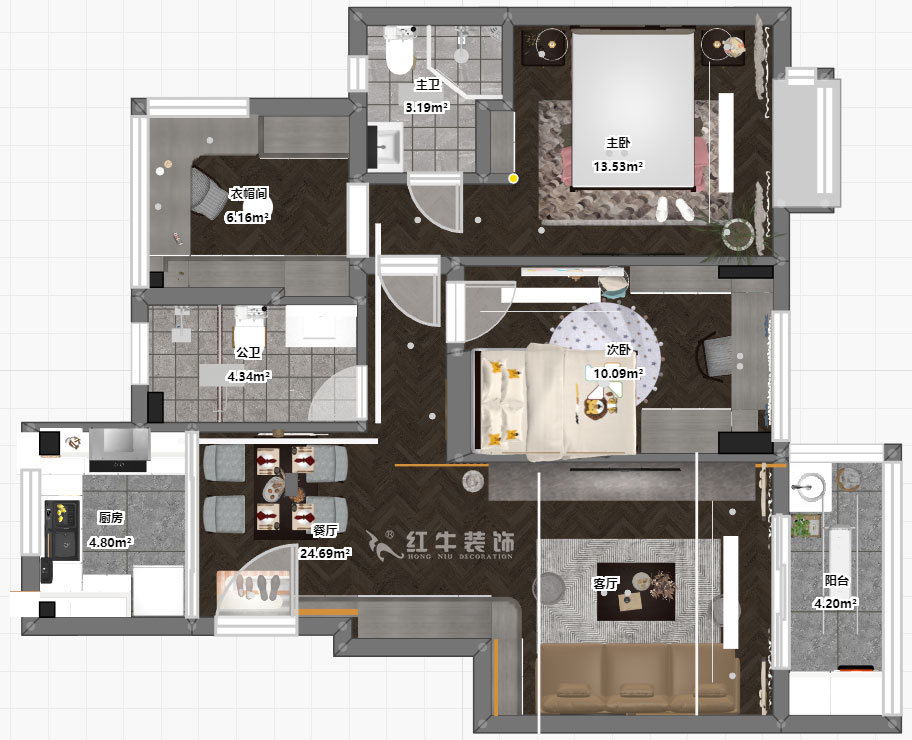 仇美蓉｜语山苑2-2-203-86㎡-简约风格｜3室2厅1卫｜新房装修｜半包￥85000｜半包8